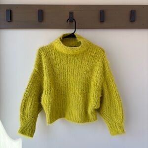 Express Fuzzy Knit Cropped Sweater - size XS Lime Chartreuse Cozy Soft Pullover
